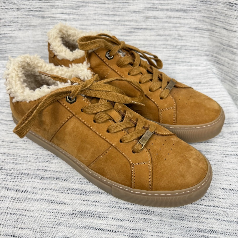 NEW Greats Brooklyn Men's Tan Suede Shearling Lambs Wool Lace Up Sneakers 8.5‎